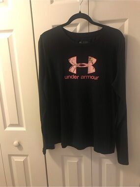 Under Armour Black Long Sleeve Top with Pink Logo